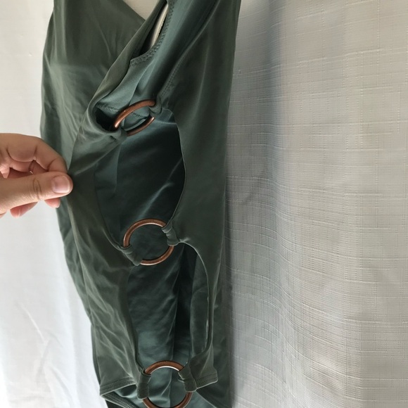 AERIE Cheeky Side Ring One Piece Swimsuit GREEN open back adjustable padded XL - Picture 5 of 10